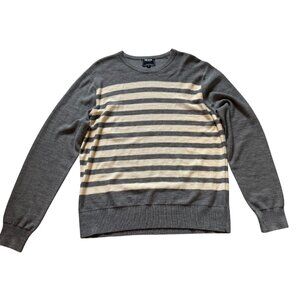 Todd Snyder New York Striped 100% Merino Wool Knit Sweater Men's XL Gray Beige